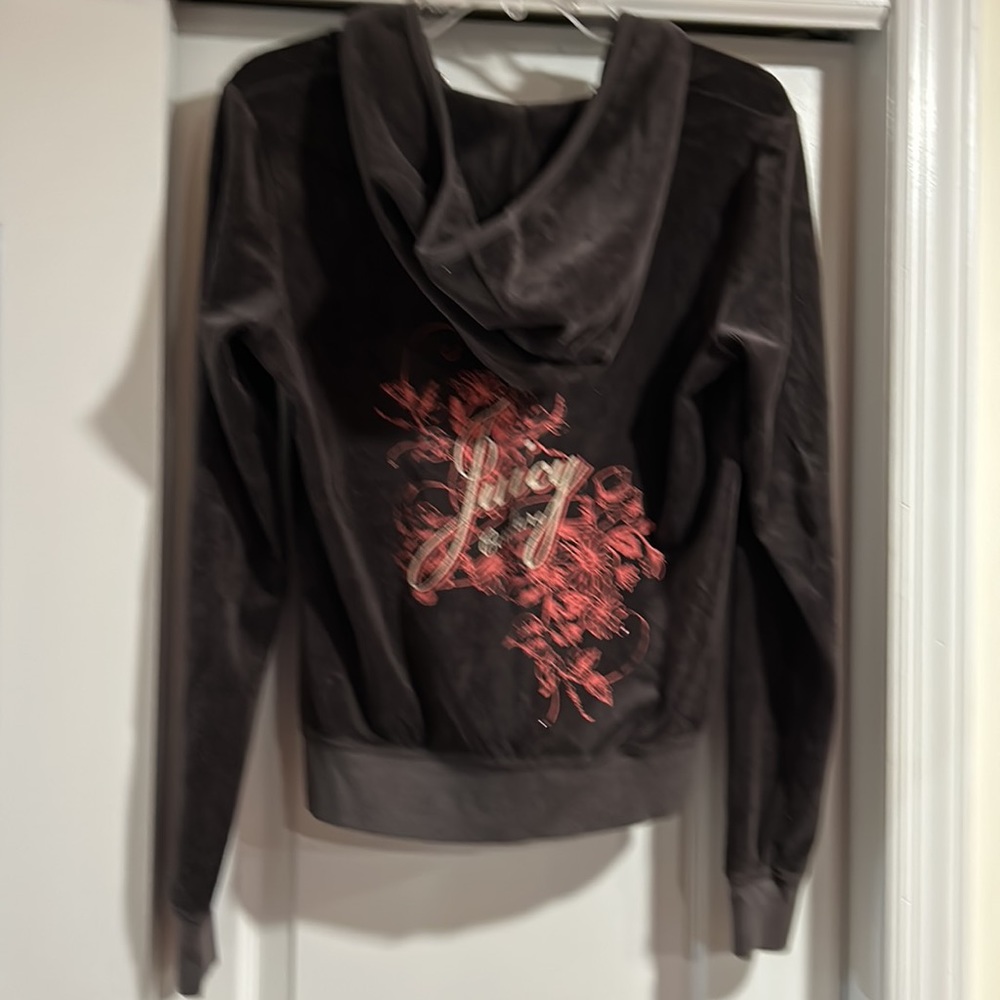 VINTAGE JUICY COUTURE brand new velour zippered hoodie, dark brown XL wi…